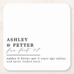 Dessous-de-verre Carré En Papier Mariage Fun Facts A propos de Couple Classic Scrip<br><div class="desc">Ajoutez une touche amusante à votre mariage, à votre cocktail ou à votre dîner de répétition avec ces dessous de verre en papier. Le design comporte un en-tête en caractères gras avec les noms du couple. suivi d'un script classique et puis un espace modèle pour le fait amusant. Retrouvez dans...</div>