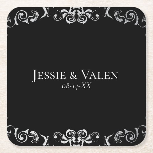Dessous-de-verre Carré En Papier Mariage gothique argenté et noir (Devant)
