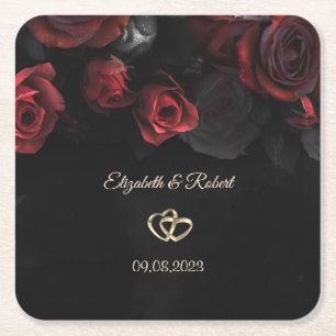 Dessous-de-verre Carré En Papier Mariage gothique aux roses rouges élégantes
