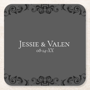 Dessous-de-verre Carré En Papier Mariage gothique gris et noir