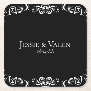 Dessous-de-verre Carré En Papier Mariage gothique noir et blanc