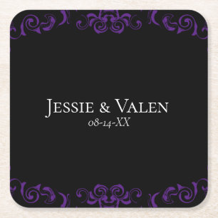 Dessous-de-verre Carré En Papier Mariage gothique violet et noir