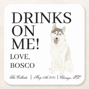 Dessous-de-verre Carré En Papier Mariage Husky personnalisé