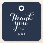 Dessous-de-verre Carré En Papier Mariage Marine Bleu Élégant Moderne Merci d'invité (Devant)