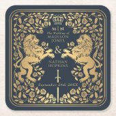 Dessous-de-verre Carré En Papier Mariage médiéval Blue Royal Lion (Devant)