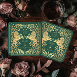 Dessous-de-verre Carré En Papier Mariage médiéval Green Royal Lion<br><div class="desc">Ajoutez du charme royal à votre paysage de table ! Ces dessous de verre de mariage personnalisés sont dotés d'un lion majestueux et d'un design floral avec vos noms et monogramme, le tout en or luxueux contre un arrière - plan vert. Parfait pour une fête d'imaginaire médiévale avec une élégance...</div>