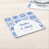 Dessous-de-verre Carré En Papier Mariage mexicain en carreaux de Talavera bleu (Incliné)