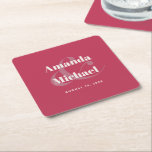 Dessous-de-verre Carré En Papier Mariage minimaliste moderne simple Magenta<br><div class="desc">A stylish simple wedding or coaster design in the popular color choice - magenta pink with light ecru text. La Bride and groom's names are featured in bold typeface with a large stylish ampersand joining their names. This contemporary is paired with simple lettering showing the wedding date. The result is...</div>