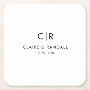 Dessous-de-verre Carré En Papier Mariage minimaliste noir et blanc