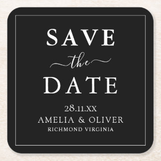 Dessous-de-verre Carré En Papier Mariage minimaliste noir sans date à sauver