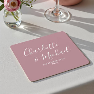Dessous-de-verre Carré En Papier Mariage Minimaliste Script Rose Poussiéreuse