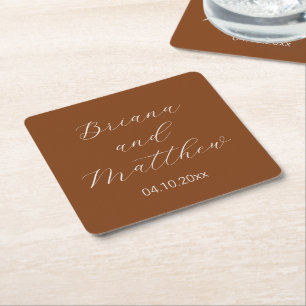 Dessous-de-verre Carré En Papier Mariage Minimaliste Script Terre Cuite
