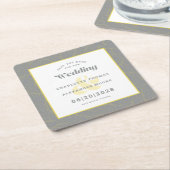 Dessous-de-verre Carré En Papier Mariage moderne Enregistrer la date Motif gris jau (Incliné)