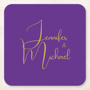 Dessous-de-verre Carré En Papier Mariage Moderne Minimaliste Plain Calligraphie Nom