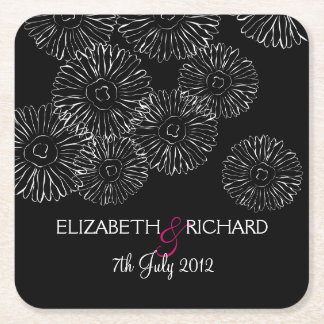 Dessous-de-verre Carré En Papier Mariage Moderne Noir Blanc Bohème Chic Daisy 