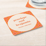 Dessous-de-verre Carré En Papier Mariage moderne orange du milieu du siècle<br><div class="desc">MiSiècle Moderne Orange Retro Typographie Carré de mariage personnalisé Dessous de verre en papier</div>