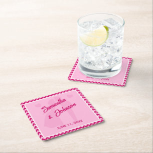 Dessous-de-verre Carré En Papier Mariage Moderne Rose Poudré à Rayures Chevron
