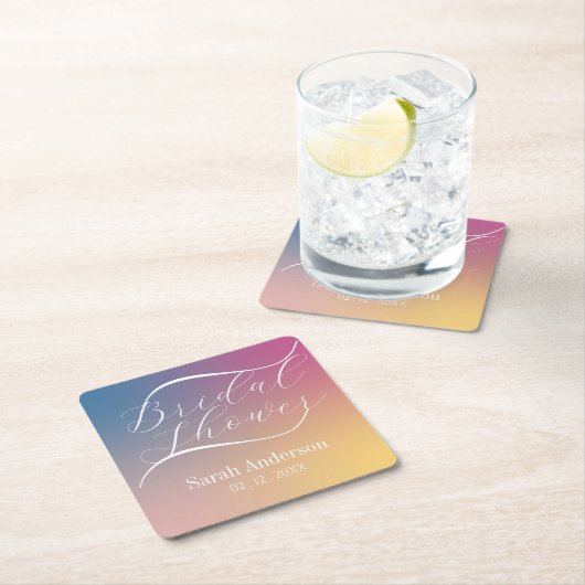 Dessous-de-verre Carré En Papier Mariage moderne violet dégradé ombré écriture (En situation)