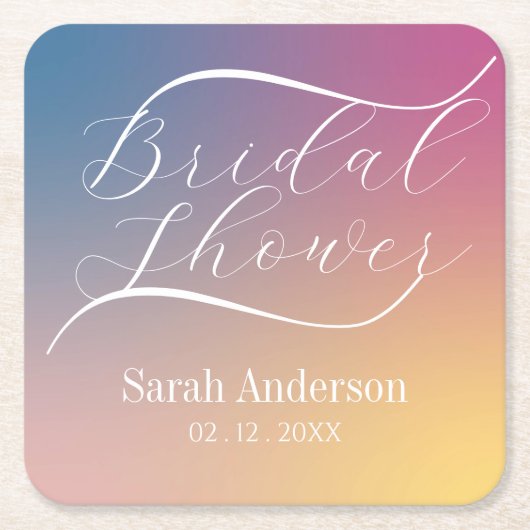 Dessous-de-verre Carré En Papier Mariage moderne violet dégradé ombré écriture (Devant)