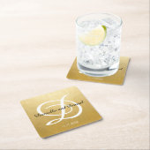 Dessous-de-verre Carré En Papier Mariage Monogramme Blanc Ombre Or Personnalisé (En situation)