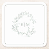 Dessous-de-verre Carré En Papier Mariage Monogramme vert Sage moderne (Devant)
