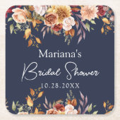 Dessous-de-verre Carré En Papier Mariage naval bleu automnal floral Shower (Devant)