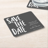 Dessous-de-verre Carré En Papier Mariage noir blanc unique Enregistrer la date (Incliné)