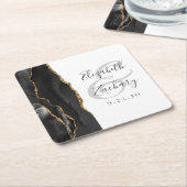 Dessous-de-verre Carré En Papier Mariage noir or script géode d'agate (Incliné)