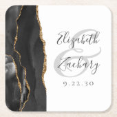 Dessous-de-verre Carré En Papier Mariage noir or script géode d'agate (Devant)