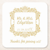 Dessous-de-verre Carré En Papier Mariage Ornate Gold Frame Personnalisé (Devant)