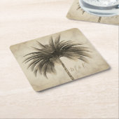 Dessous-de-verre Carré En Papier Mariage Palm Tree Marbre élégant rétro chic (Incliné)