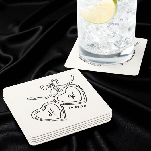 Dessous-de-verre Carré En Papier Mariage Pendentif du coeur Monogramme