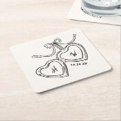 Dessous-de-verre Carré En Papier Mariage Pendentif du coeur Monogramme (Incliné)