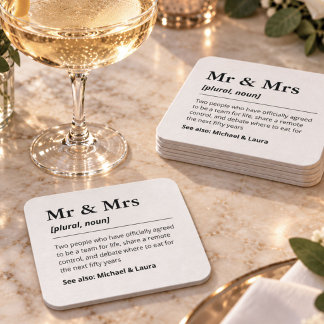 Dessous-de-verre Carré En Papier Mariage personnalisé M. Mme Réception des jeunes m