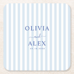 Dessous-de-verre Carré En Papier Mariage Personnalisé Minimaliste et Chic Bleu Fran