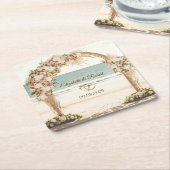 Dessous-de-verre Carré En Papier Mariage plage Roses d'Arbor (Incliné)