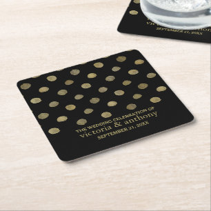 Dessous-de-verre Carré En Papier Mariage Pois moderne Black & Gold