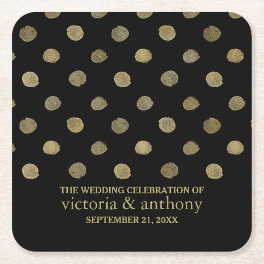 Dessous-de-verre Carré En Papier Mariage Pois moderne Black & Gold (Devant)