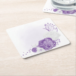 Dessous-de-verre Carré En Papier mariage romantique blanc et violet
