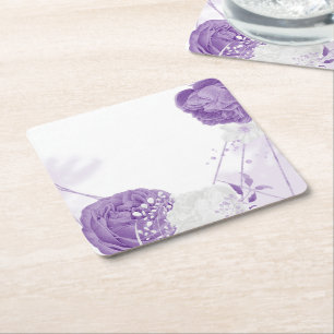 Dessous-de-verre Carré En Papier mariage romantique blanc et violet