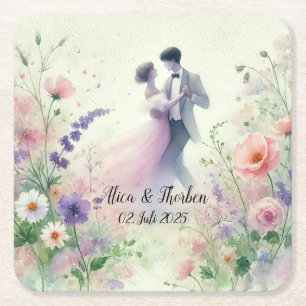 Dessous-de-verre Carré En Papier Mariage romantique pastel n° 1