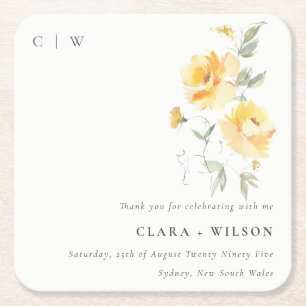 Dessous-de-verre Carré En Papier Mariage Rose de couleur  jaune chic