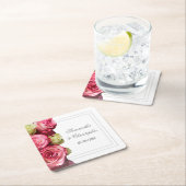 Dessous-de-verre Carré En Papier Mariage rose rose (En situation)