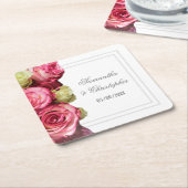 Dessous-de-verre Carré En Papier Mariage rose rose (Incliné)