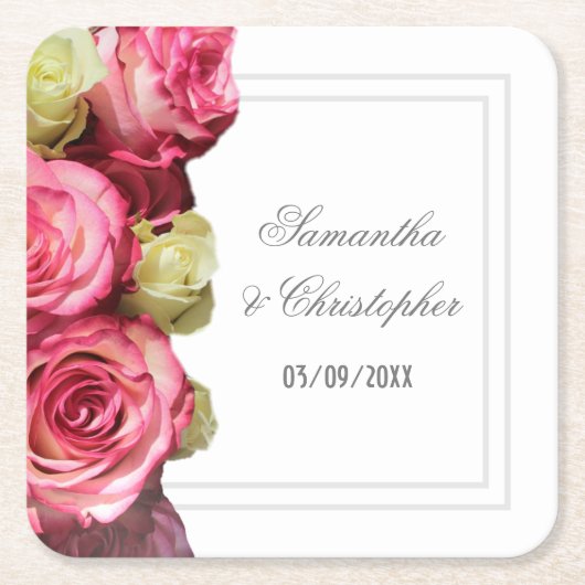 Dessous-de-verre Carré En Papier Mariage rose rose (Devant)