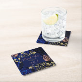 Dessous-de-verre Carré En Papier Mariage Royal Blue Gold Butterfly (En situation)