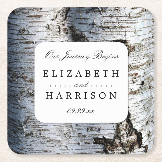 Dessous-de-verre Carré En Papier Mariage rustique de Birch Tree (Devant)