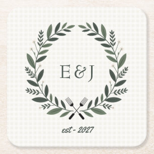 Dessous-de-verre Carré En Papier Mariage Shower Rustique Monogramme Je Fais un BBQ