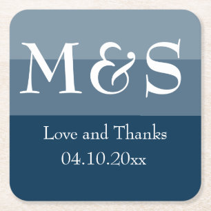 Dessous-de-verre Carré En Papier Mariage Simple Moderne Bleu Marine