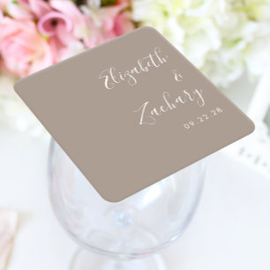 Dessous-de-verre Carré En Papier Mariage Taupe Écriture Moderne